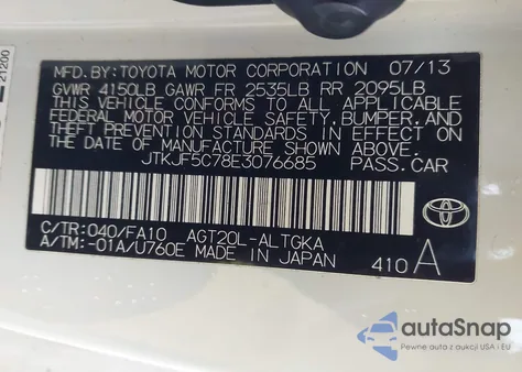 2014 Scion Tc z USA, uszkodzony, nr VIN JTKJF5C78E3076685